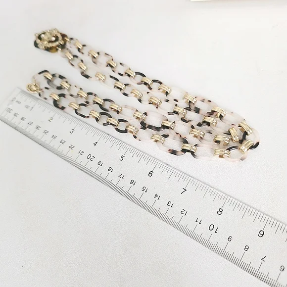 Beautiful Tortoiseshell and Rhinestone Gold Tone Long Necklace - Picture 5 of 6